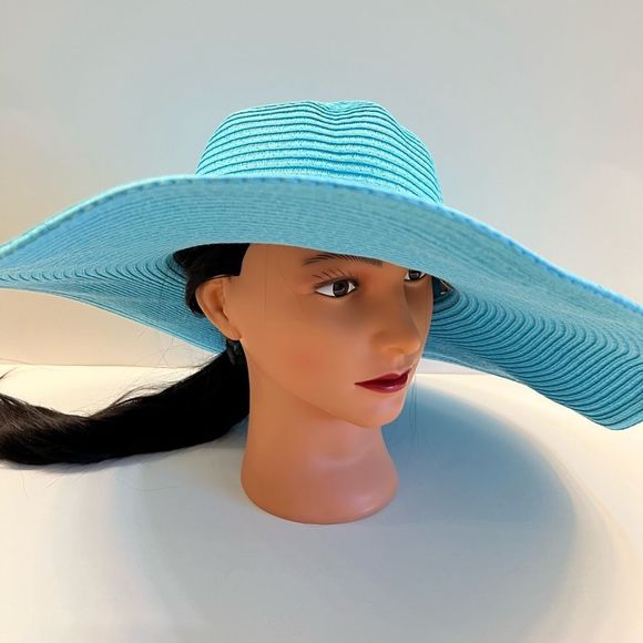Floppy Straw Sun Hat- 6” Brim- Island Turquoise - Picture 8 of 8